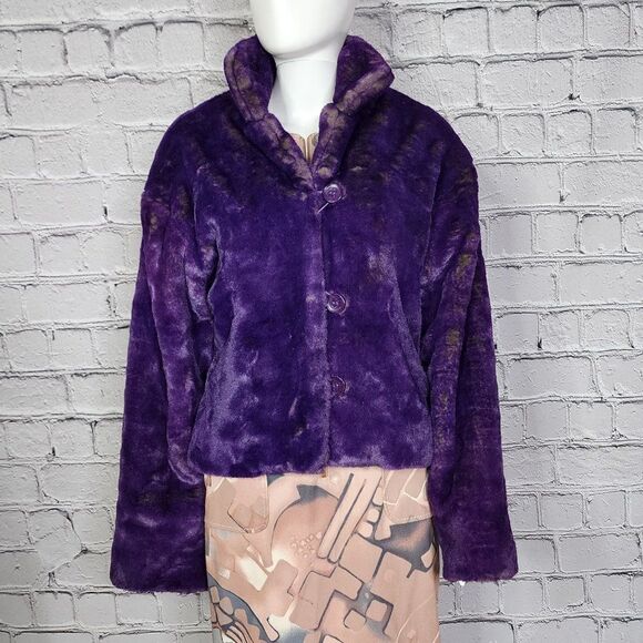 Sin By Morgan Cooper Purple Faux Fur Jacket, Women's Small - Picture 2 of 12